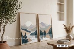 B2 080 D1 Tranh Canvas Phong Cảnh Núi Rừng Xanh Pastel Hiện Đại Sang Trọng m2