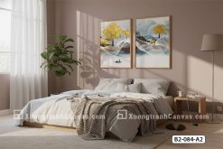 B2 084 A2 Tranh Canvas Phong Cảnh Trừu Tượng Tông Vàng Xanh Luxury Hiện Đại m2