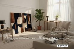 B2 096 D1 Tranh Canvas Hình Học Trừu Tượng Tông Xanh Than Nâu Đất Hiện Đại m2