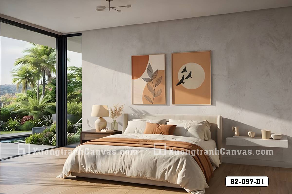 Tranh Canvas Cành Lá Trừu Tượng Tông Cam Đất Boho Vintage Mã-B2-097-D1 Tranh Canvas Cành Lá Trừu Tượng Tông Cam Đất Boho Vintage