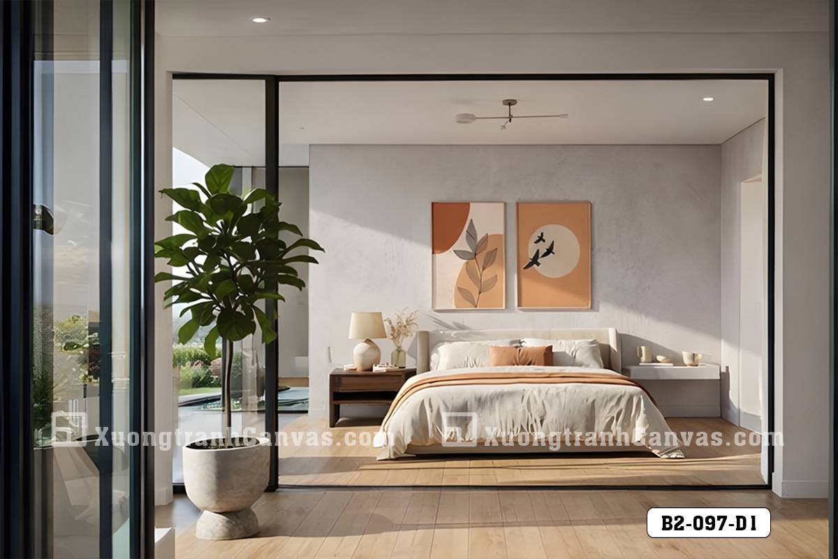 Tranh Canvas Cành Lá Trừu Tượng Tông Cam Đất Boho Vintage Mã-B2-097-D1 Tranh Canvas Cành Lá Trừu Tượng Tông Cam Đất Boho Vintage