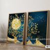 B2 099 A2 Tranh Canvas Cây Đời Hoàng Kim Xanh Sapphire Phong Cách Luxury m1