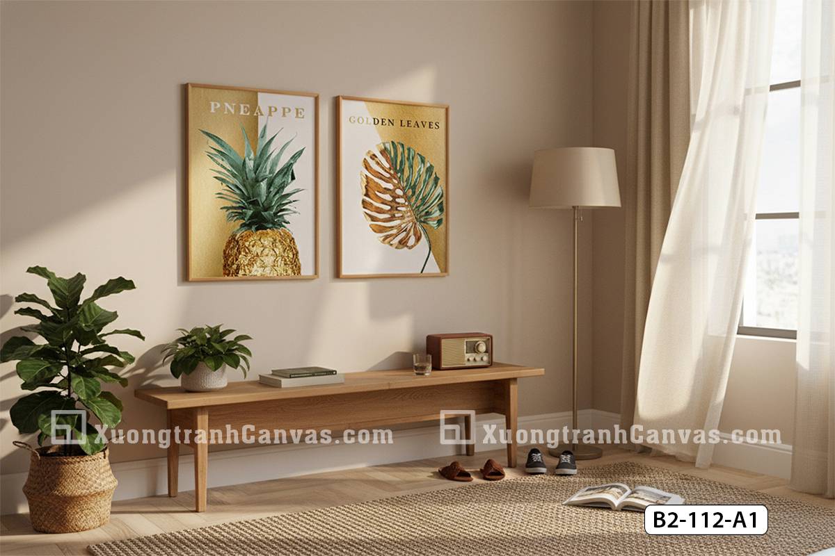 Tranh Canvas Tropical Gold Sang Trọng Tông Vàng Kim Hiện Đại Mã-B2-112-A1 Tranh Canvas Tropical Gold Sang Trọng Tông Vàng Kim Hiện Đại