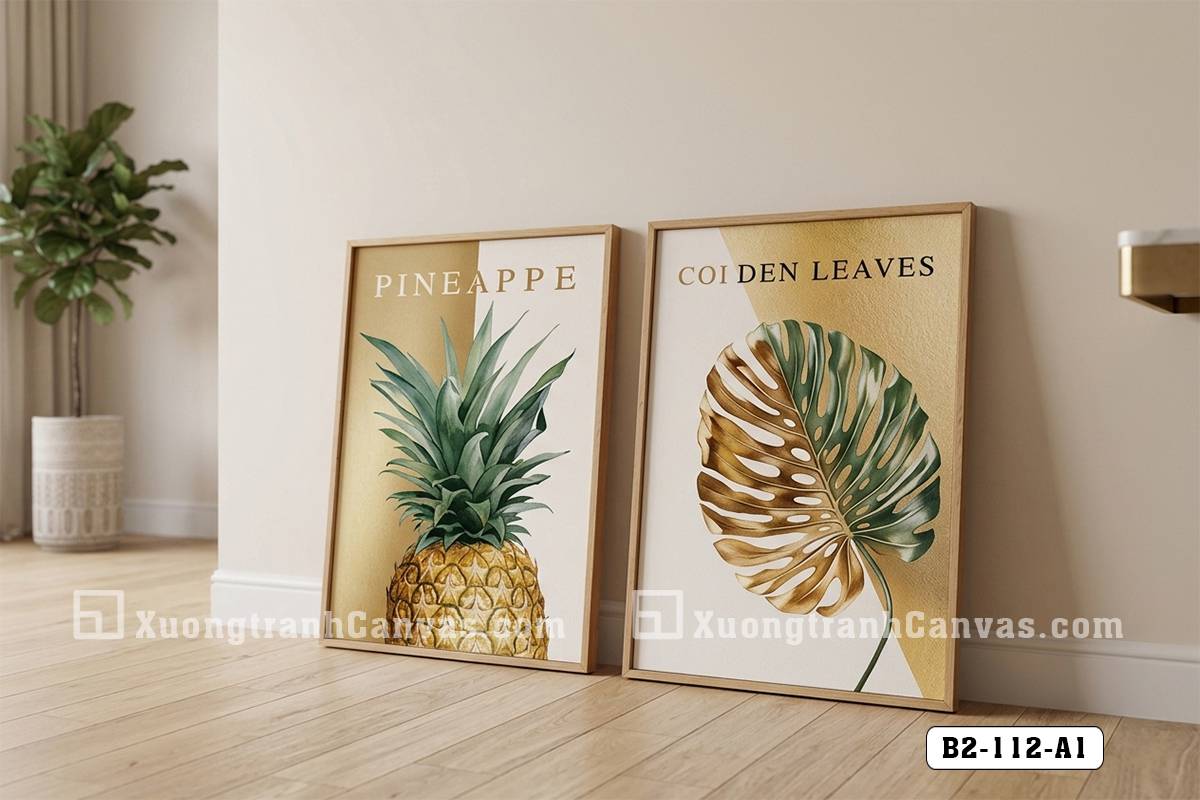 Tranh Canvas Tropical Gold Sang Trọng Tông Vàng Kim Hiện Đại Mã-B2-112-A1 Tranh Canvas Tropical Gold Sang Trọng Tông Vàng Kim Hiện Đại