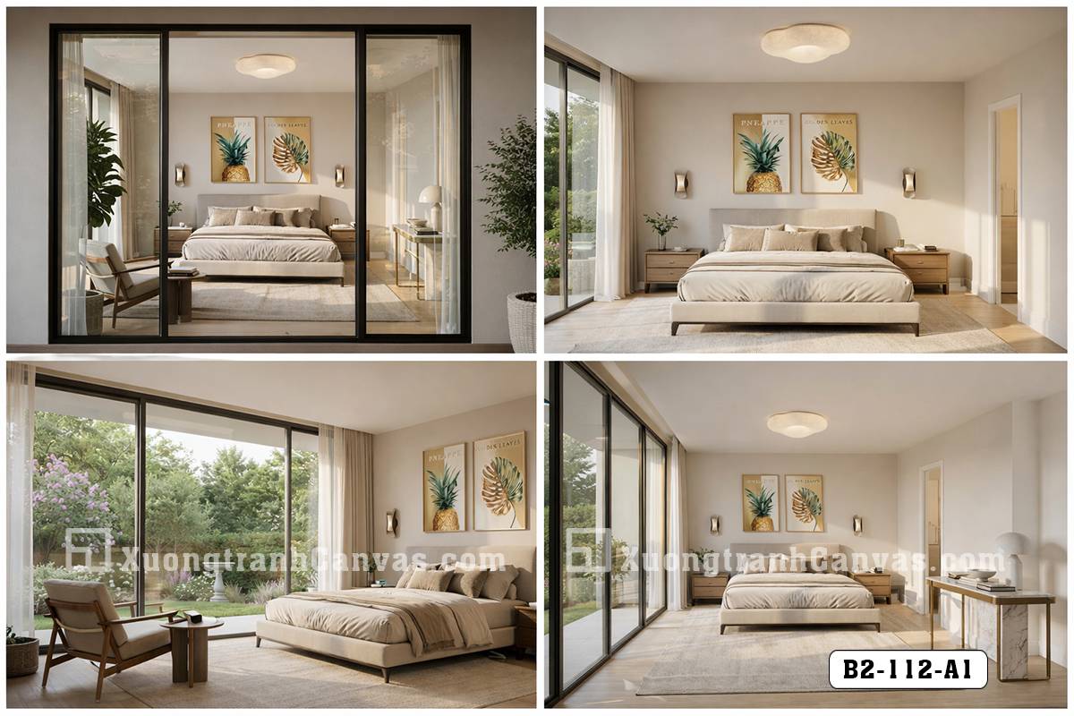 Tranh Canvas Tropical Gold Sang Trọng Tông Vàng Kim Hiện Đại Mã-B2-112-A1 Tranh Canvas Tropical Gold Sang Trọng Tông Vàng Kim Hiện Đại