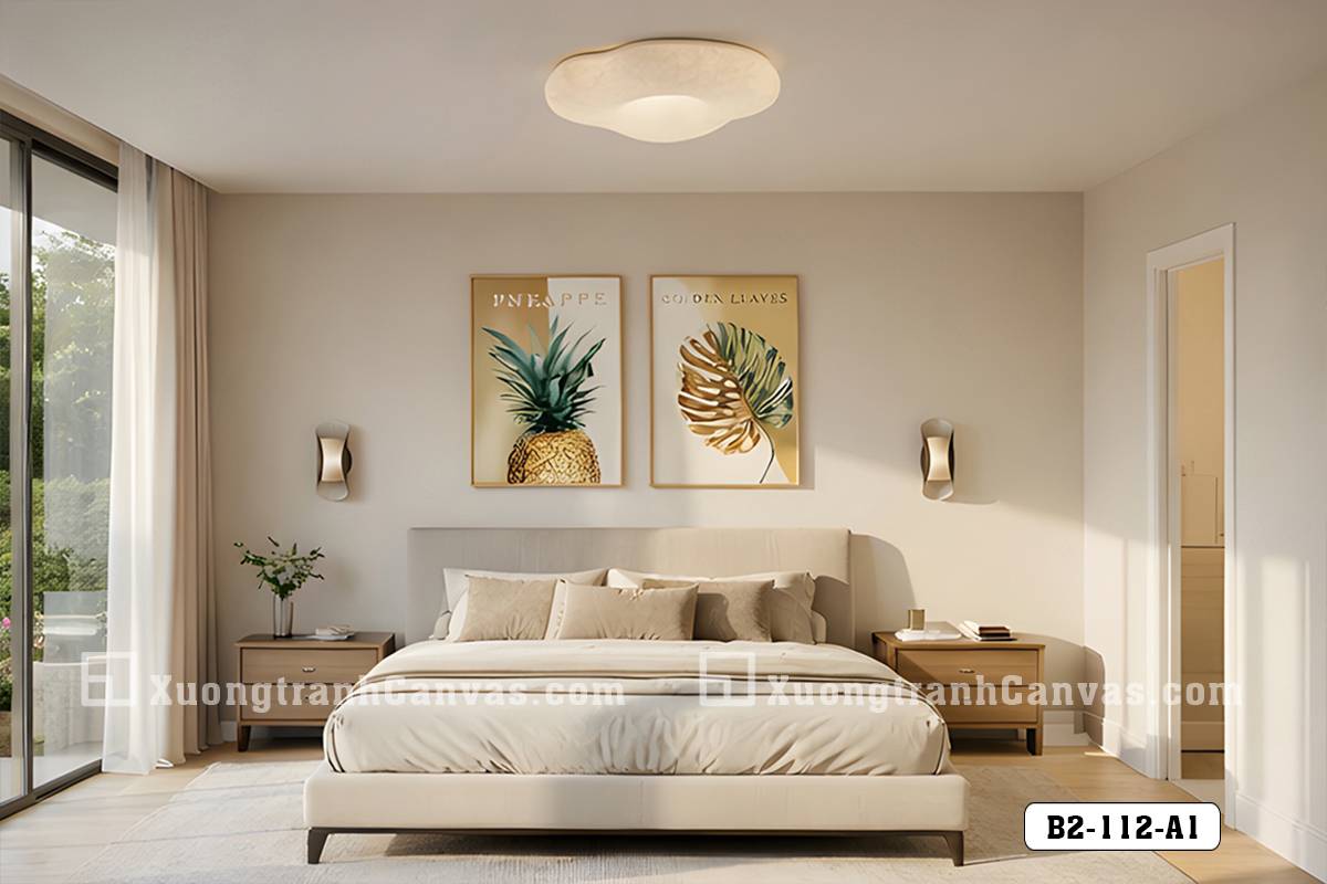 Tranh Canvas Tropical Gold Sang Trọng Tông Vàng Kim Hiện Đại Mã-B2-112-A1 Tranh Canvas Tropical Gold Sang Trọng Tông Vàng Kim Hiện Đại