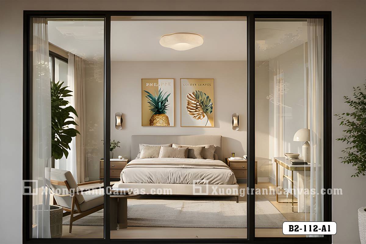 Tranh Canvas Tropical Gold Sang Trọng Tông Vàng Kim Hiện Đại Mã-B2-112-A1 Tranh Canvas Tropical Gold Sang Trọng Tông Vàng Kim Hiện Đại