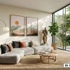 B2 116 D1 Tranh Canvas Núi Trừu Tượng Tông Cam Xanh Pastel Scandinavian m1