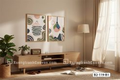 B2 119 B1 Tranh Canvas Trừu Tượng Tông Hồng Xanh Pastel Tối Giản Hiện Đại m2