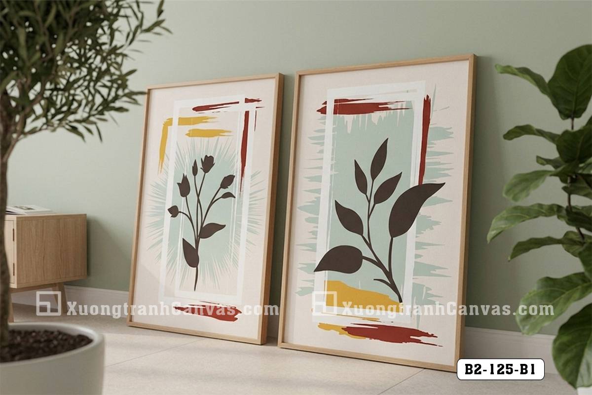 Tranh Canvas Thực Vật Trừu Tượng Tông Màu Vintage Phong Cách Modern Boho Mã-B2-125-B1 Tranh Canvas Thực Vật Trừu Tượng Tông Màu Vintage Phong Cách Modern Boho