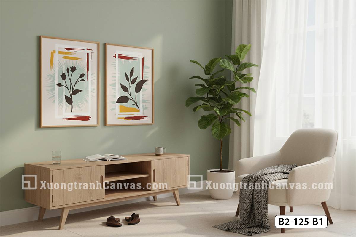 Tranh Canvas Thực Vật Trừu Tượng Tông Màu Vintage Phong Cách Modern Boho Mã-B2-125-B1 Tranh Canvas Thực Vật Trừu Tượng Tông Màu Vintage Phong Cách Modern Boho
