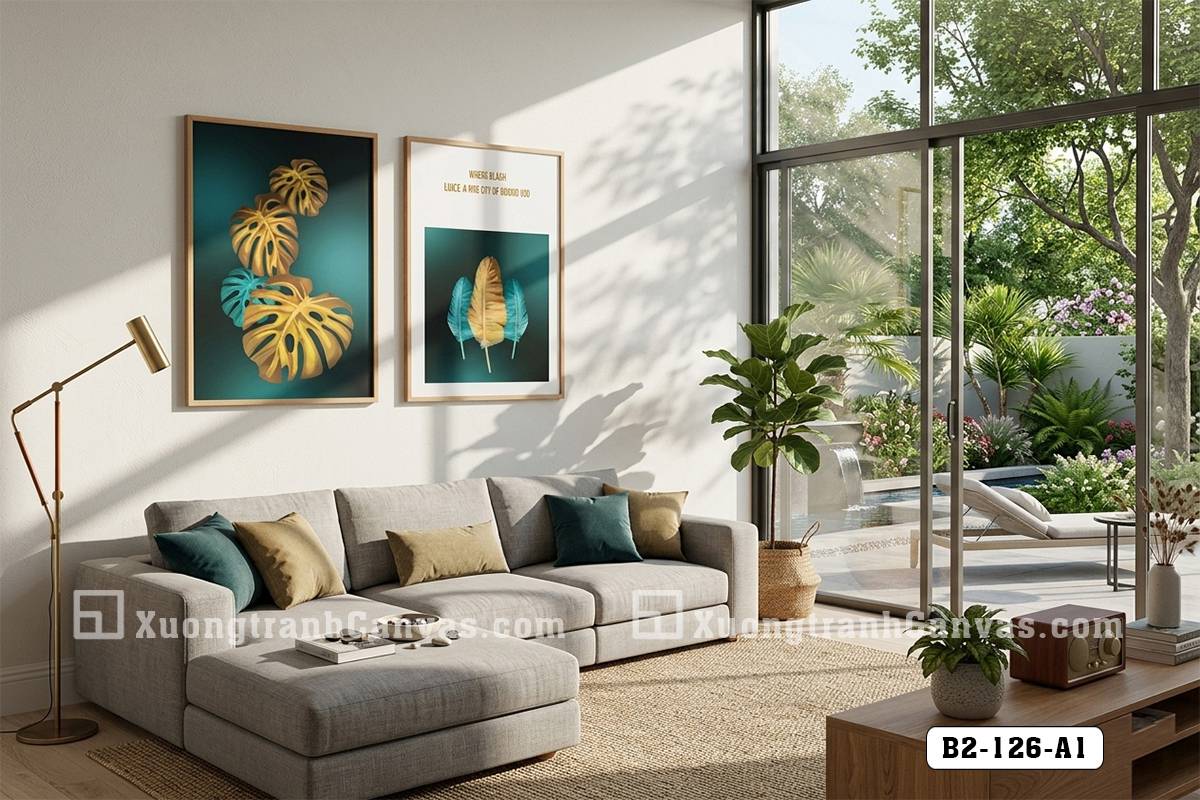 Tranh Canvas Lá Xẻ Rùa Vàng Gold Tông Xanh Ngọc Đẳng Cấp Thượng Lưu Mã-B2-126-A1 Tranh Canvas Lá Xẻ Rùa Vàng Gold Tông Xanh Ngọc Đẳng Cấp Thượng Lưu