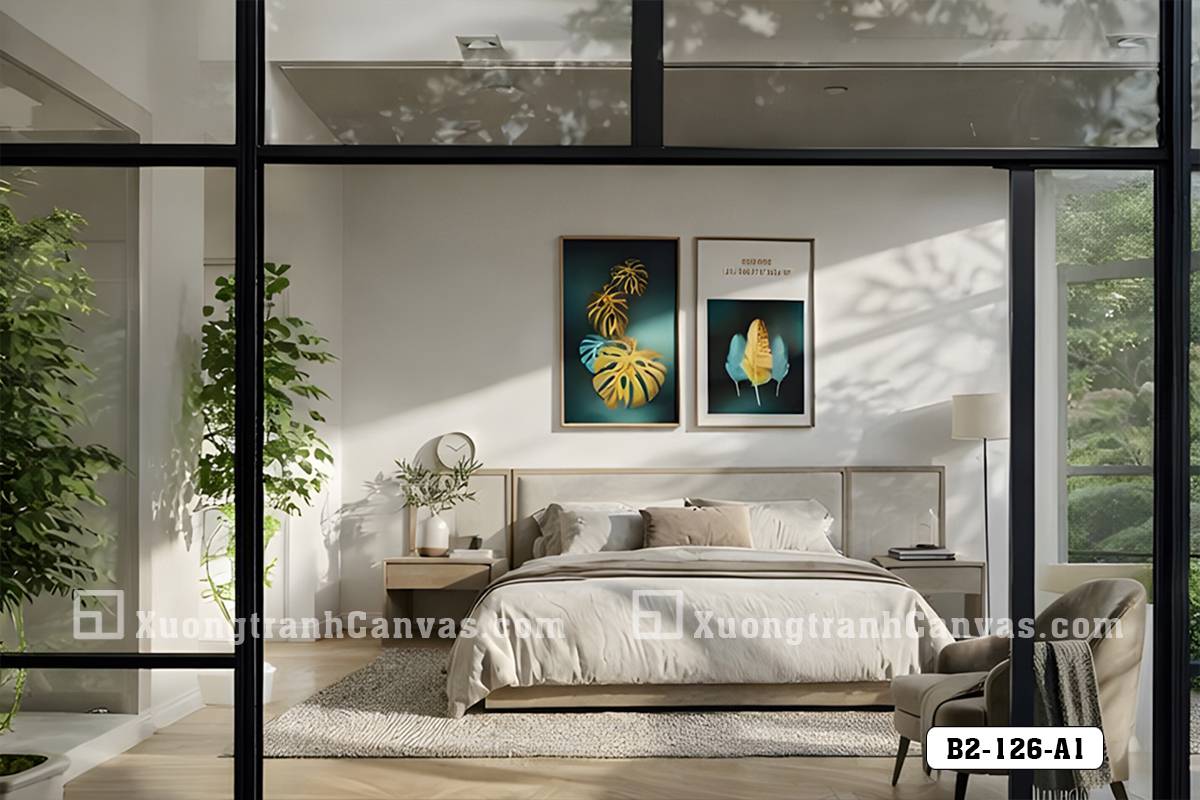 Tranh Canvas Lá Xẻ Rùa Vàng Gold Tông Xanh Ngọc Đẳng Cấp Thượng Lưu Mã-B2-126-A1 Tranh Canvas Lá Xẻ Rùa Vàng Gold Tông Xanh Ngọc Đẳng Cấp Thượng Lưu