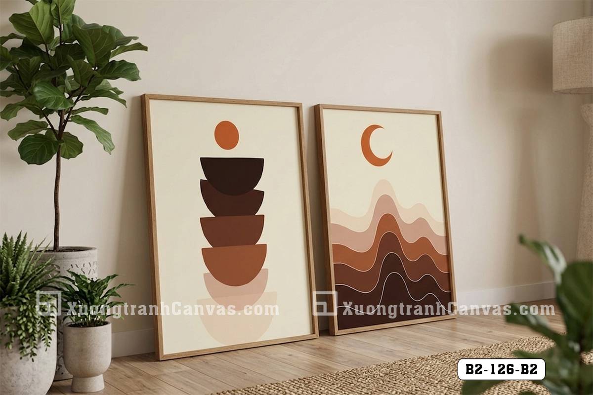 Tranh Canvas Trừu Tượng Tông Cam Đất Boho Tối Giản Mã-B2-126-B2 Tranh Canvas Trừu Tượng Tông Cam Đất Boho Tối Giản