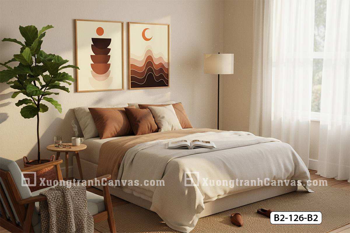 Tranh Canvas Trừu Tượng Tông Cam Đất Boho Tối Giản Mã-B2-126-B2 Tranh Canvas Trừu Tượng Tông Cam Đất Boho Tối Giản