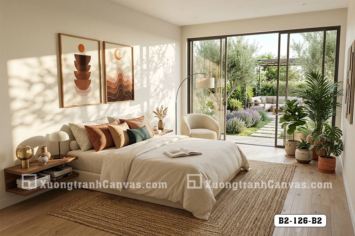Tranh Canvas Trừu Tượng Tông Cam Đất Boho Tối Giản Mã-B2-126-B2 Tranh Canvas Trừu Tượng Tông Cam Đất Boho Tối Giản