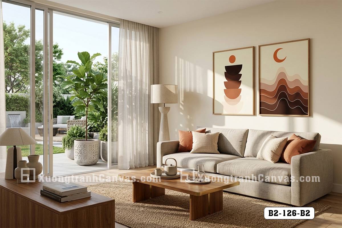 Tranh Canvas Trừu Tượng Tông Cam Đất Boho Tối Giản Mã-B2-126-B2 Tranh Canvas Trừu Tượng Tông Cam Đất Boho Tối Giản