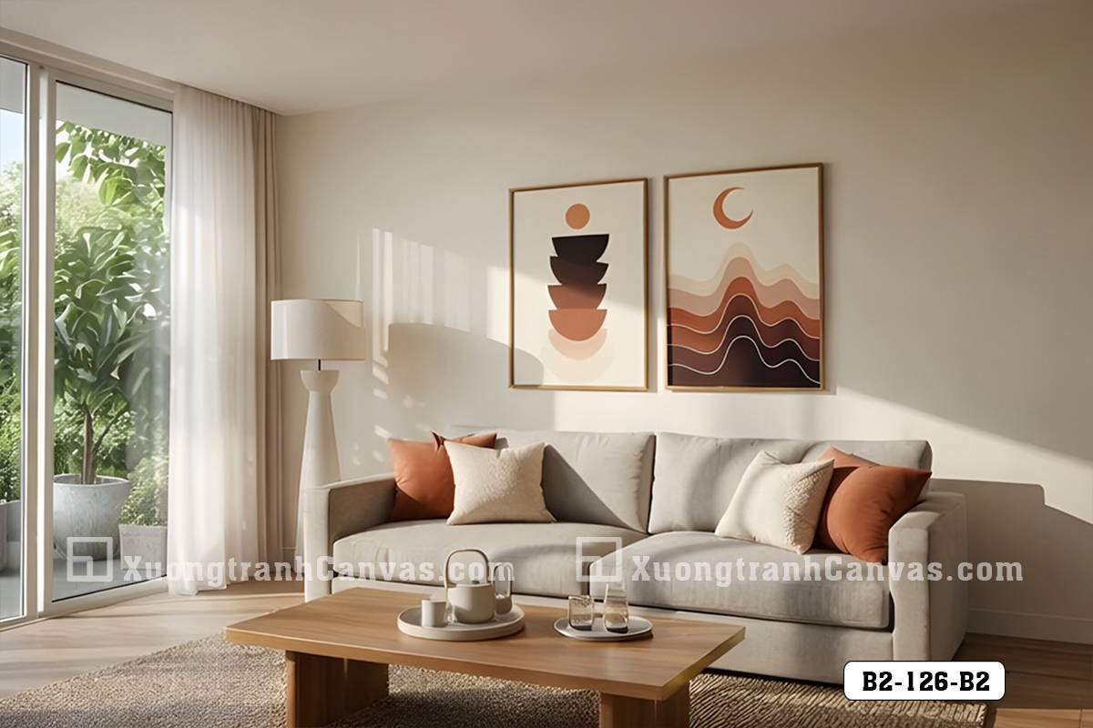 Tranh Canvas Trừu Tượng Tông Cam Đất Boho Tối Giản Mã-B2-126-B2 Tranh Canvas Trừu Tượng Tông Cam Đất Boho Tối Giản