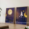 B2 145 A2 Tranh Canvas Đêm Thành Phố Mộng Mơ Tông Tím Vàng Decor Phòng Ngủ m1