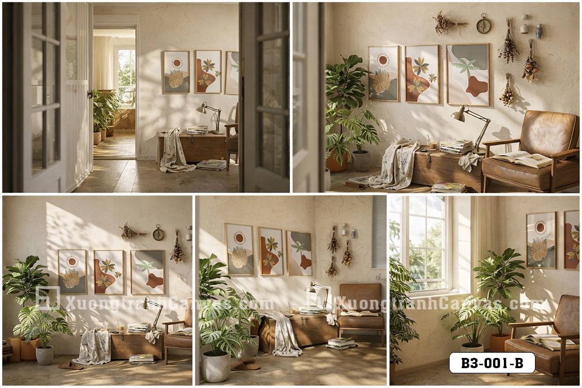 Tranh Canvas Boho Trừu Tượng Tông Cam Đất Terracotta Hiện Đại