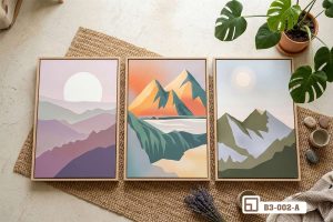 B3 002 A m1 tranh phong canh hoang hon bo ba khung go treo tuong phong khach hien dai xuongtranhcanvas