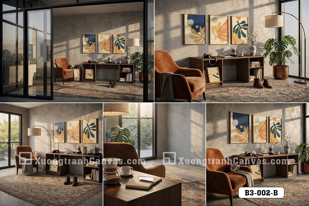 Tranh Canvas Nghệ Thuật Trừu Tượng Boho Màu Đất Cho Không Gian Sáng Tạo
