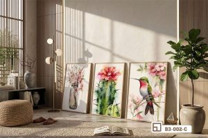 Tranh chim và hoa đào - Bản hòa ca xuân rạng ngời sức sống B3 002 C m2 bo tranh chim va hoa dao dat san phong cach toi gian xuongtranhcanvas