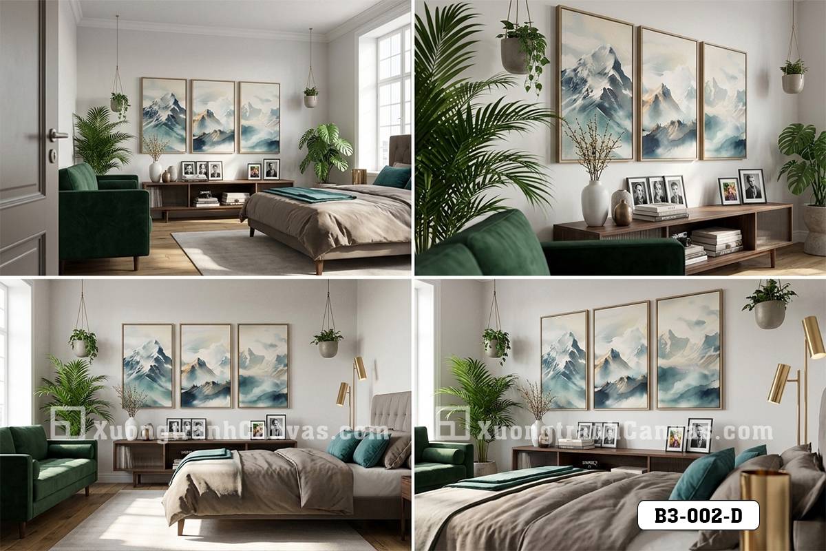 Tranh Canvas Phong Cảnh Núi Tuyết Xanh Dương Hiện Đại
