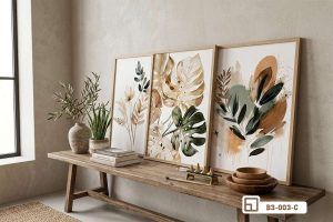 Tranh lá cây nhiệt đới - Hơi thở thiên nhiên bừng sáng ngôi nhà B3 003 C m3 tranh la cay nhiet doi nghe thuat gam mau am ap cho khong gian mo xuongtranhcanvas
