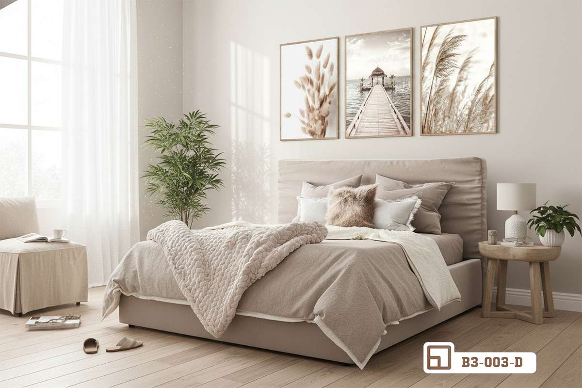 tranh phong cảnh đồng cỏ treo đầu giường phòng ngủ Góc nhìn cận cảnh bộ tranh phong cảnh đồng cỏ treo tường phía trên đầu giường ngủ lãng mạn