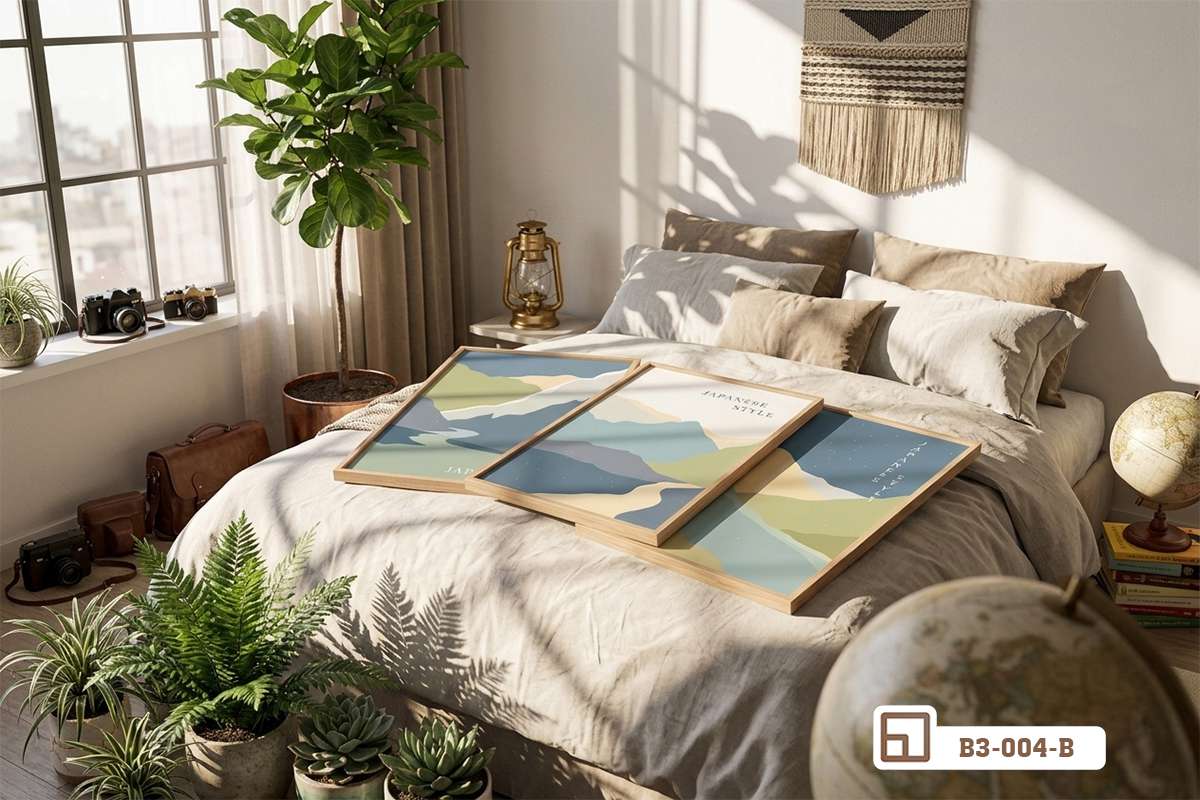 bộ tranh phong cảnh núi non nghệ thuật đặt đầu giường ngủ Bộ tranh phong cảnh núi non nghệ thuật với khung gỗ phẳng lì đặt gọn gàng phía trên đầu giường ngủ ấm cúng
