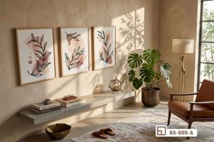 Tranh cành lá cách điệu - Nghệ thuật đương đại chạm đến tâm hồn B3 005 A m6 bo tranh canh la cach dieu treo be go dai phong khach lon xuongtranhcanvas