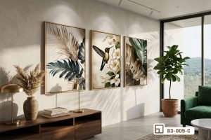 Tranh lá cây nghệ thuật - Thổi hồn thiên nhiên vào không gian sống thượng lưu đầy kiêu hãnh B3 005 C m7 bo ba tranh la cay nghe thuat anh sang nghe thuat xuongtranhcanvas