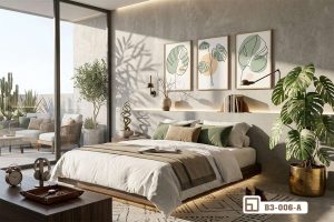 Tranh lá monstera nghệ thuật - Điểm nhấn tinh tế kiến tạo không gian sống đẳng cấp và sang trọng B3 006 A m4 tranh la monstera nghe thuat phoi canh phong ngu master am cung dang cap xuongtranhcanvas
