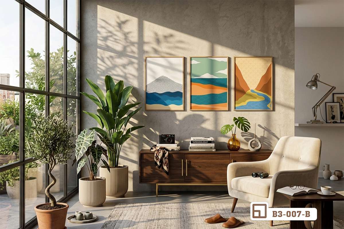 bộ tranh phong cảnh biển treo tường phòng khách rộng thoáng Bộ tranh canvas phong cảnh biển treo cân đối trên bức tường phòng khách rộng rãi và thông thoáng