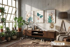 Tranh lá cây nhiệt đới - Điểm nhấn tinh tế mang hơi thở thiên nhiên vào phòng khách B3 008 A m7 bo tranh la cay nhiet doi goc nhin can canh tinh te xuongtranhcanvas