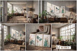 Tranh lá cây nhiệt đới - Điểm nhấn tinh tế mang hơi thở thiên nhiên vào phòng khách B3 008 A m8 tranh la cay nhiet doi tong hop goc chup mockup cao cap xuongtranhcanvas