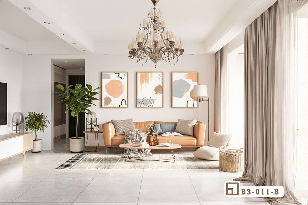 bộ tranh trừu tượng hiện đại treo tường phòng khách lớn sang trọng Bức tường phòng khách rộng rãi được điểm tô bằng bộ tranh trừu tượng hiện đại cao cấp
