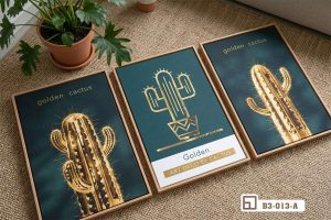 Tranh cây xương rồng - Tuyên ngôn cá tính độc đáo cho không gian nội thất hiện đại. B3 013 A m2 bo tranh cay xuong rong nghe thuat cao cap goc nhin can canh xuongtranhcanvas