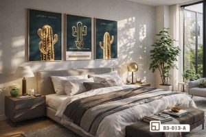 Tranh cây xương rồng - Tuyên ngôn cá tính độc đáo cho không gian nội thất hiện đại. B3 013 A m4 set tranh cay xuong rong phoi khong gian noi that phong ngu mo xuongtranhcanvas