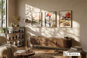 Tranh phong cảnh màu nước - Đánh thức cảm xúc nên thơ cho không gian sống B3 013 C m6 tranh phong canh mau nuoc diem nhan ke tu go phong khach hien dai xuongtranhcanvas
