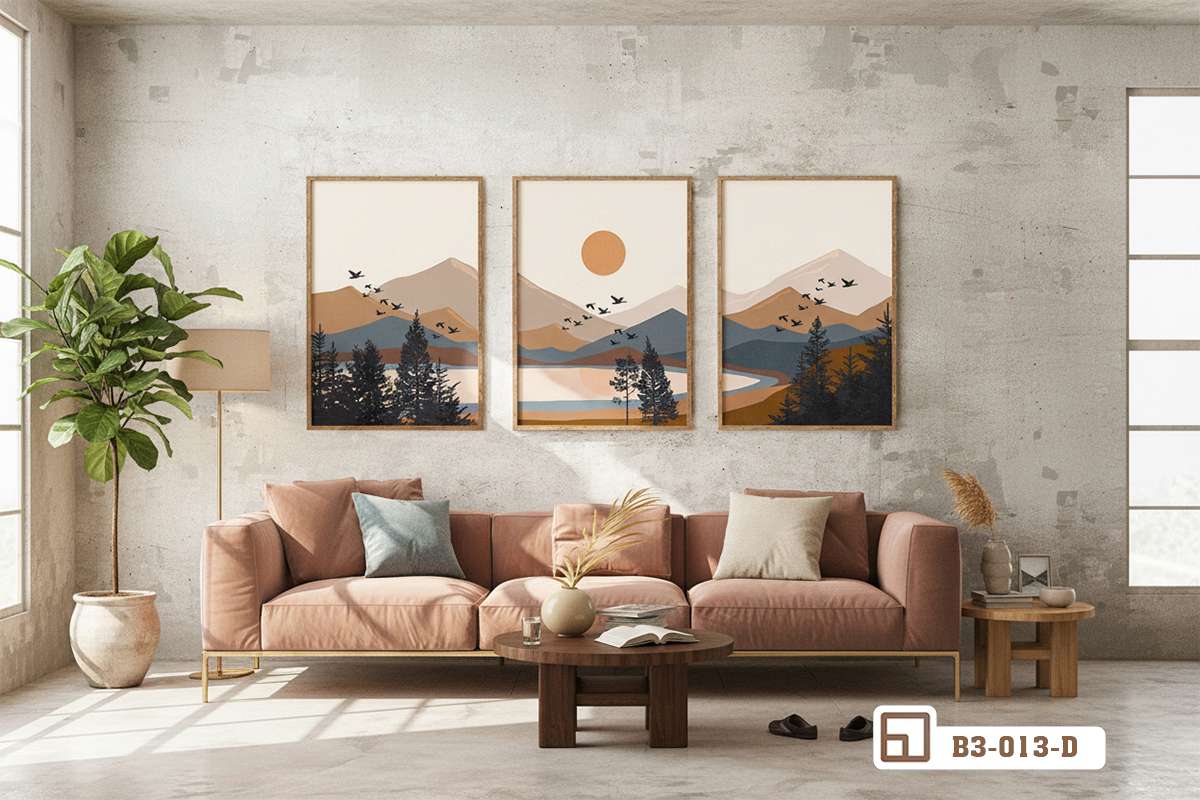 bộ ba tranh phong cảnh hoàng hôn không gian mở rộng hướng ra khung cửa lớn Bộ ba tranh phong cảnh hoàng hôn không gian mở rộng hướng ra khung cửa lớn ngập tràn ánh sáng tự nhiên