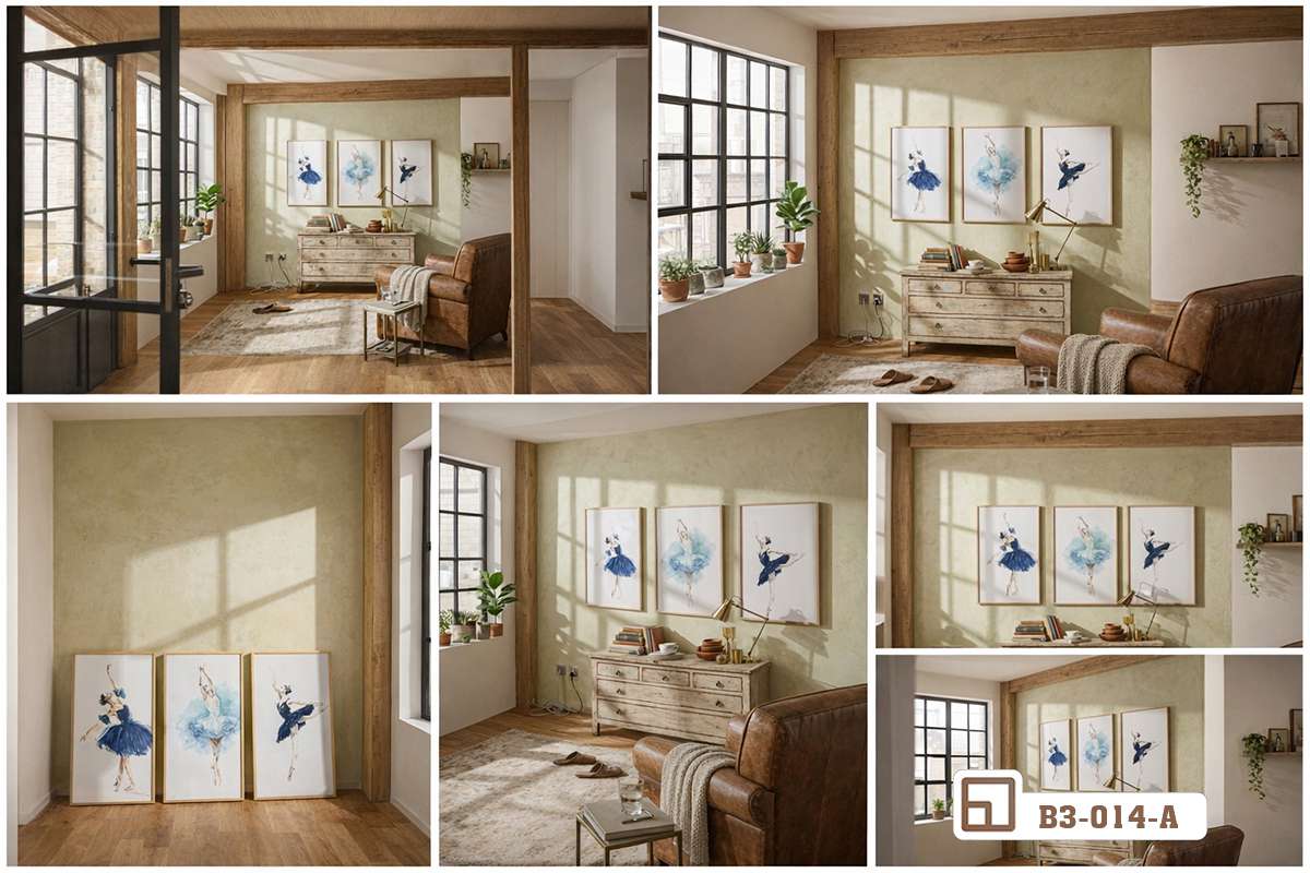 tranh vũ công ballet tổng hợp góc chụp mockup cao cấp Tổng hợp các góc chụp mockup cao cấp trưng bày bộ tranh vũ công ballet trong không gian thực tế