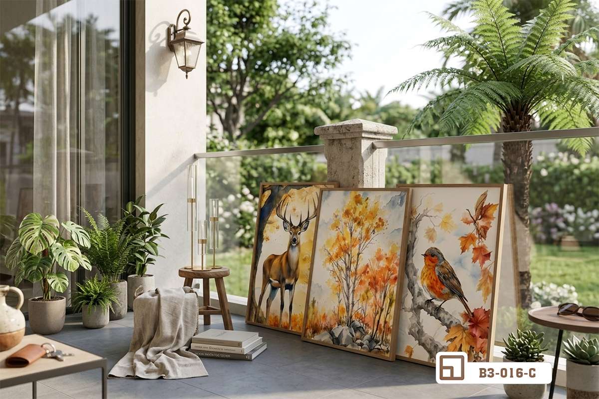 tranh thiên nhiên hoang dã chủ đề rừng thu nghệ thuật cho ban công thoáng đãng Bức tranh thiên nhiên hoang dã khắc họa chủ đề rừng thu nghệ thuật trang trí khu vực ban công nhiều cây xanh