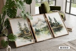 B3 016 D Tranh Canvas Thủy Mặc Núi Rừng Xanh Sage Tĩnh Lặng Cho Phòng Khách m1