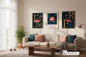 Tranh chim hồng hạc - Biểu tượng của sự kiêu sa thổi bừng sức sống không gian B3 017 A m5 bo tranh chim hong hac hien dai cho phong khach lon xuongtranhcanvas
