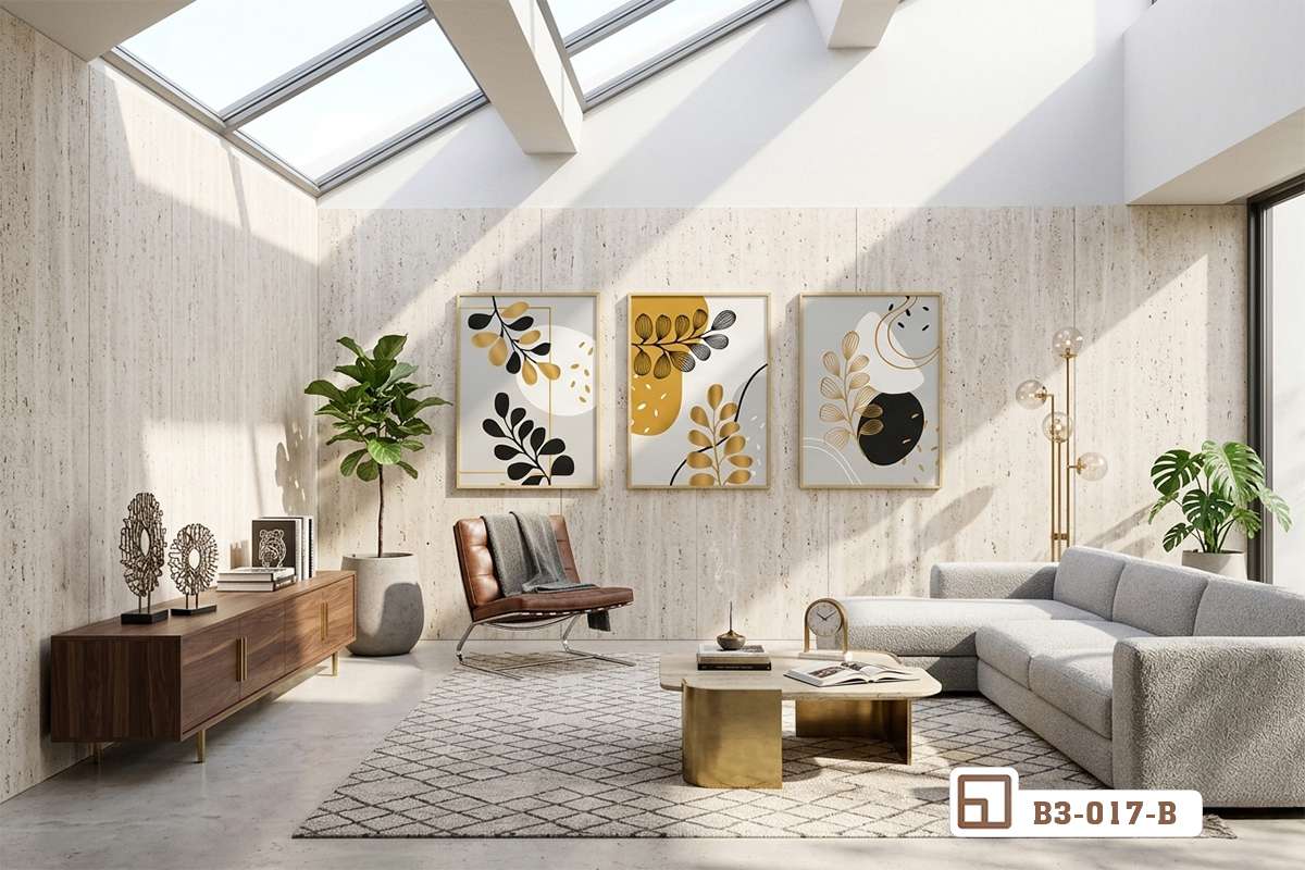bộ tranh lá cây nghệ thuật treo tường phòng khách hiện đại Bộ tranh lá cây nghệ thuật treo tường trang trí phòng khách hiện đại ngập tràn ánh sáng tự nhiên