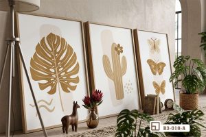 B3 018 A m1 tranh la cay nhiet doi bo 3 buc tua sat tuong phong khach xuongtranhcanvas