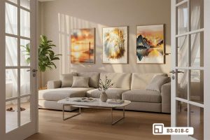 B3 018 C m1 tranh phong canh hoang hon bo 3 buc ruc ro cho phong khach xuongtranhcanvas