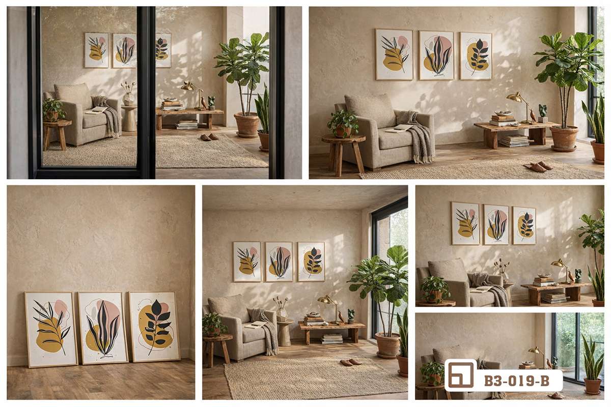 bộ tranh lá cây tối giản tổng hợp không gian nội thất cao cấp Tổng hợp các góc phối cảnh nội thất cao cấp bài trí bộ tranh lá cây tối giản